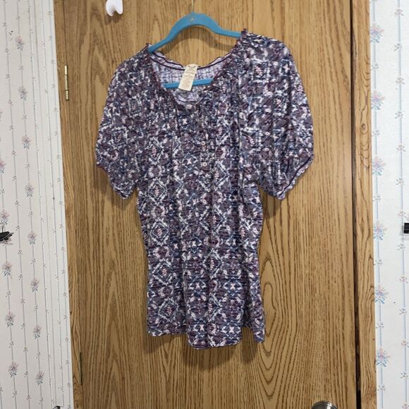 Faded Glory 2XL Bohemian Peasant Purples Half Button Tie, Indian Print Purples - Picture 1 of 9